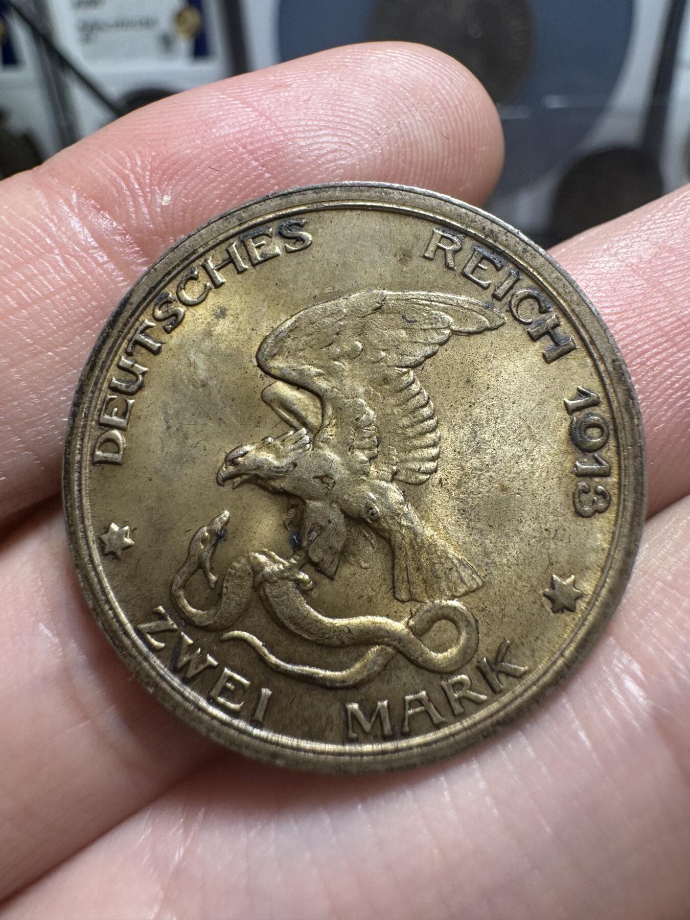 南宋泉阁俄币 外币 国币 专场第二期 德意志第二帝国 1913年 普法战争胜利2马克银币 极品 ms品质 双面转光未流通 细节无可挑剔