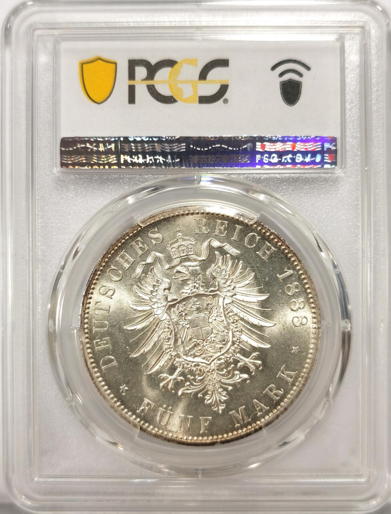 博洋堂世界钱币拍卖第102期（全场包邮） PCGS MS64 德国普鲁士1888年三皇5马克银币，粉光，大热门品种