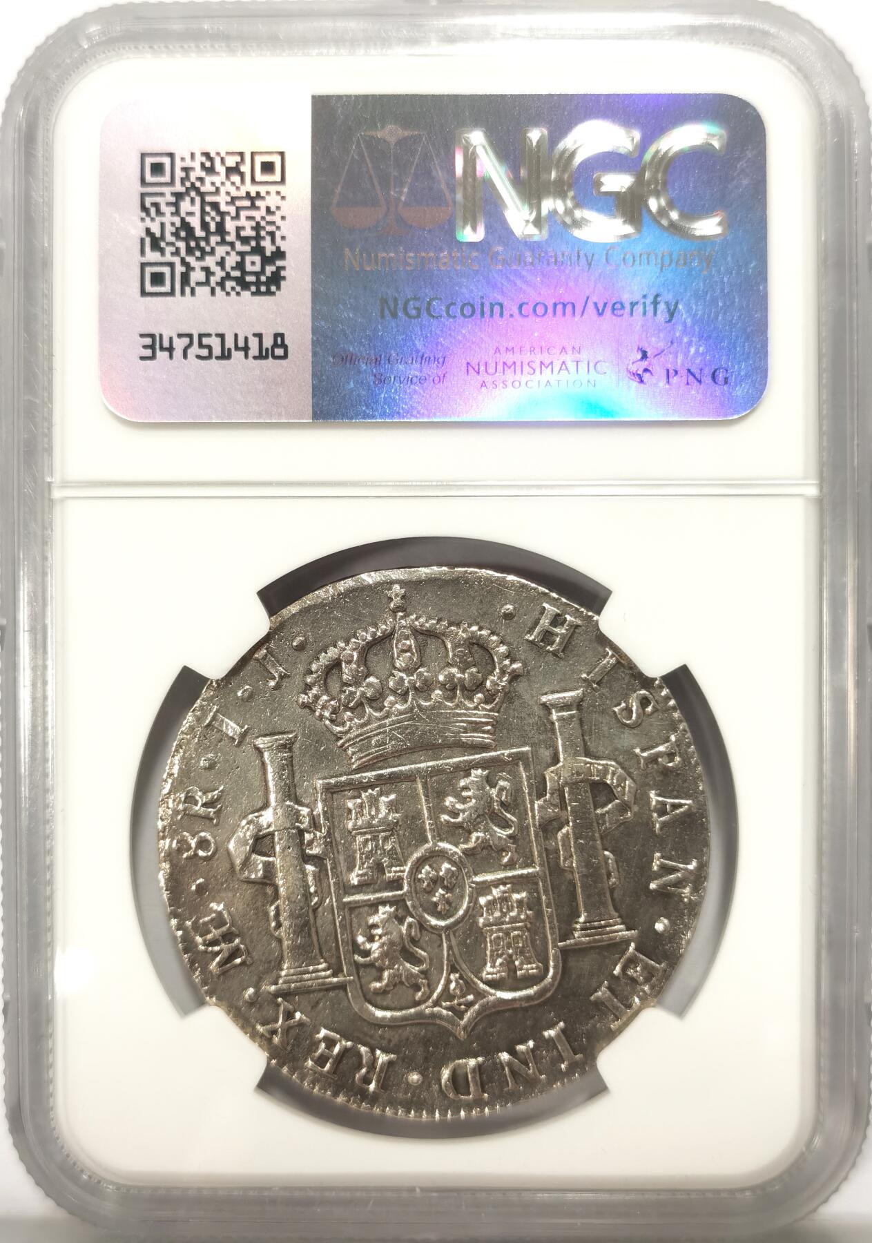 博洋堂世界钱币拍卖第102期（全场包邮） NGC XF 西属秘鲁1800年LIMA IJ卡洛斯四世双柱8R银币