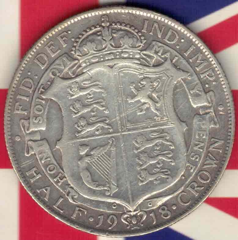 英国1918年1/2克朗(半克朗 0.5克朗) 银币 实物图 八五品