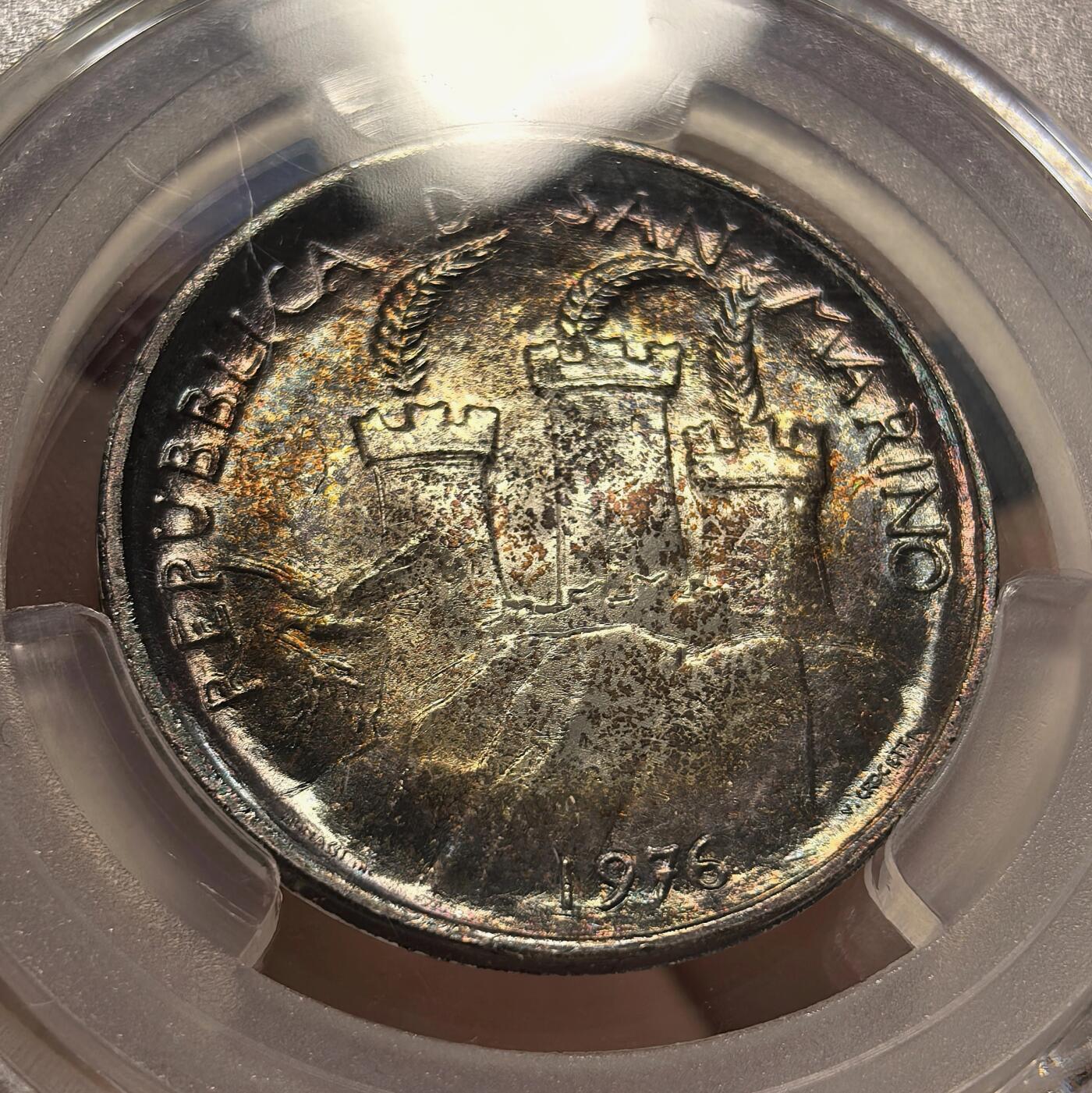 博洋堂世界钱币拍卖第111期（全场包邮） PCGS MS66 圣马力诺1976年社会保险500里拉银币，极致彩浆
