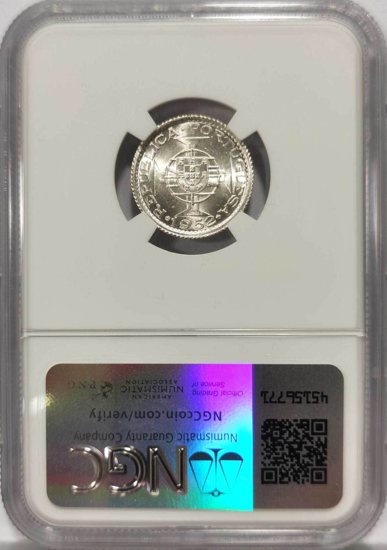 博洋堂世界钱币拍卖第102期（全场包邮） NGC MS66 葡属澳门1952年首版壹元，麦稀奇所见最高分