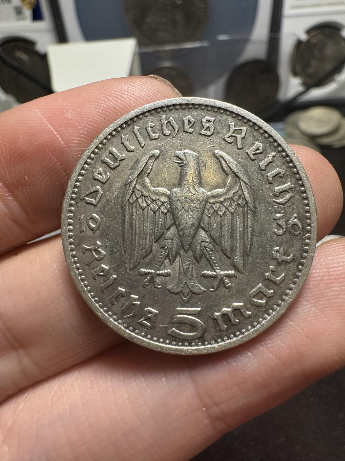 南宋泉阁俄币 外币 国币 专场第二期 德意志第三帝国 1936年帝国五马克银币 冯兴登堡头像 普版 通货好品