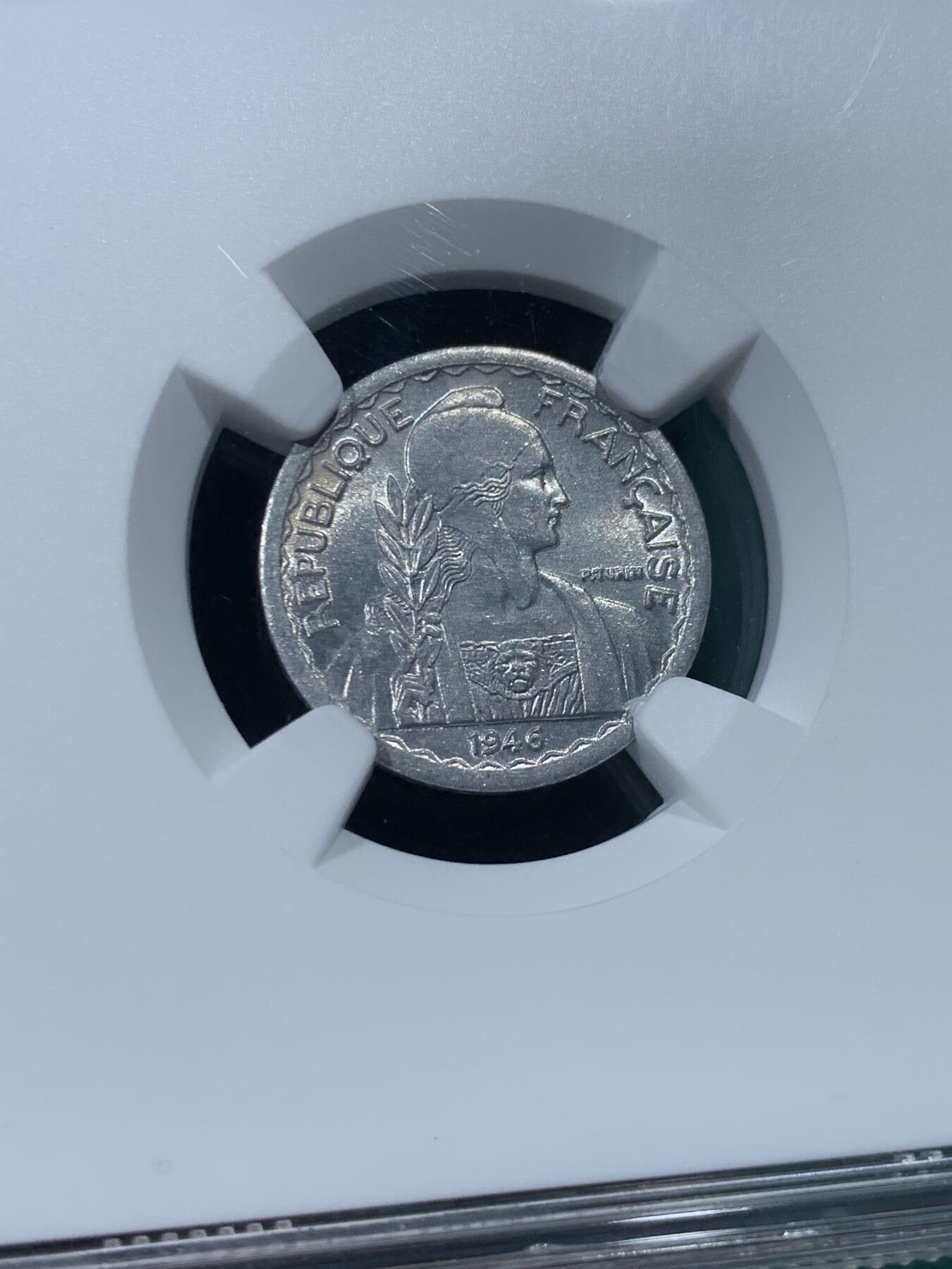 《竞宝斋》第335场 周日，周一 2场连拍 （全场包邮） NGC MS64 法属印支5分，少见不常见的面值，适合收藏的分数