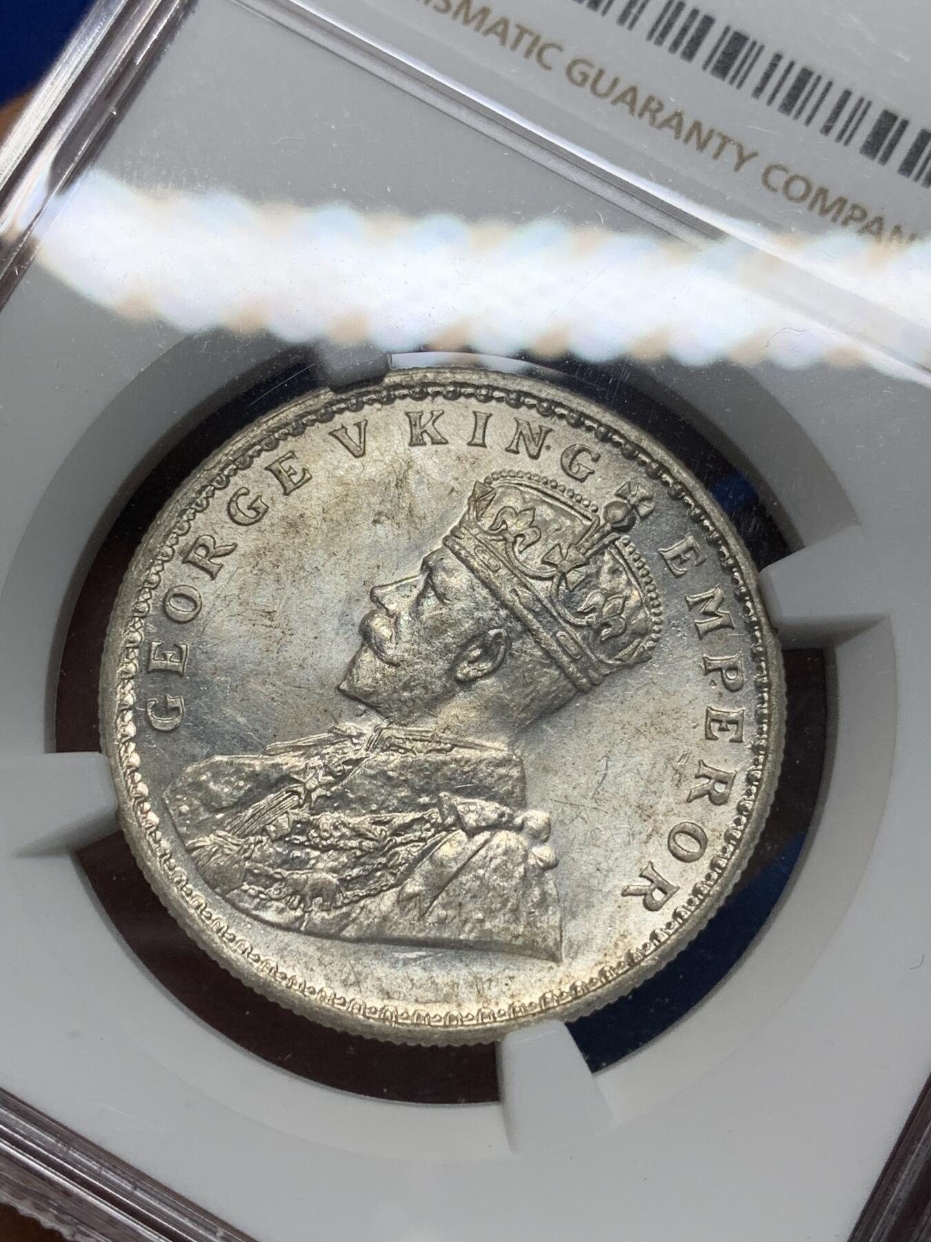 《竞宝斋》第335场 周日，周一 2场连拍 （全场包邮） NGC UNC 英属印度 1916-C版 乔五 1卢比 银币 状态不错