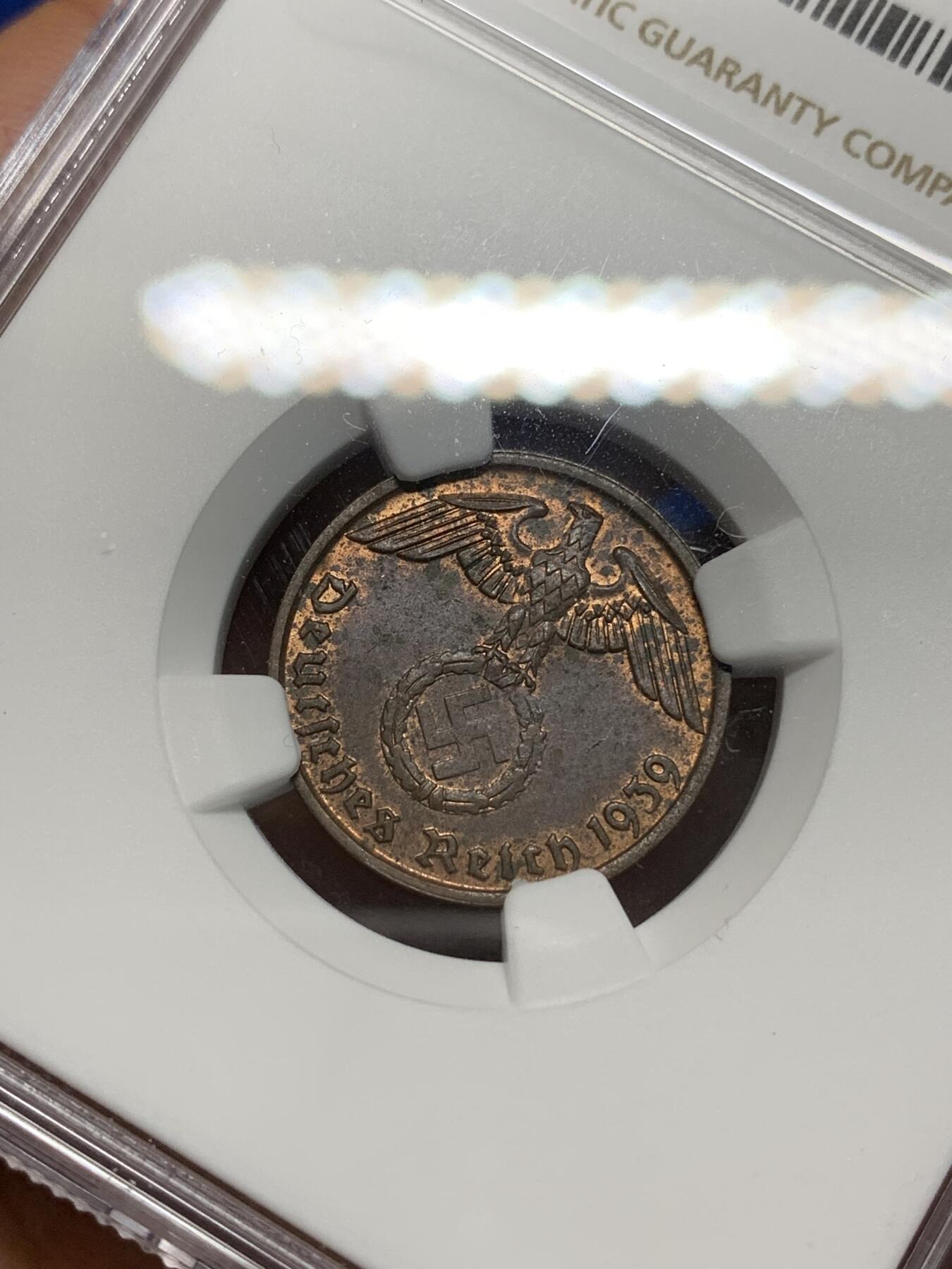 《竞宝斋》第335场 周日，周一 2场连拍 （全场包邮） NGC MS62BN 1939年德意志第三帝国2芬尼