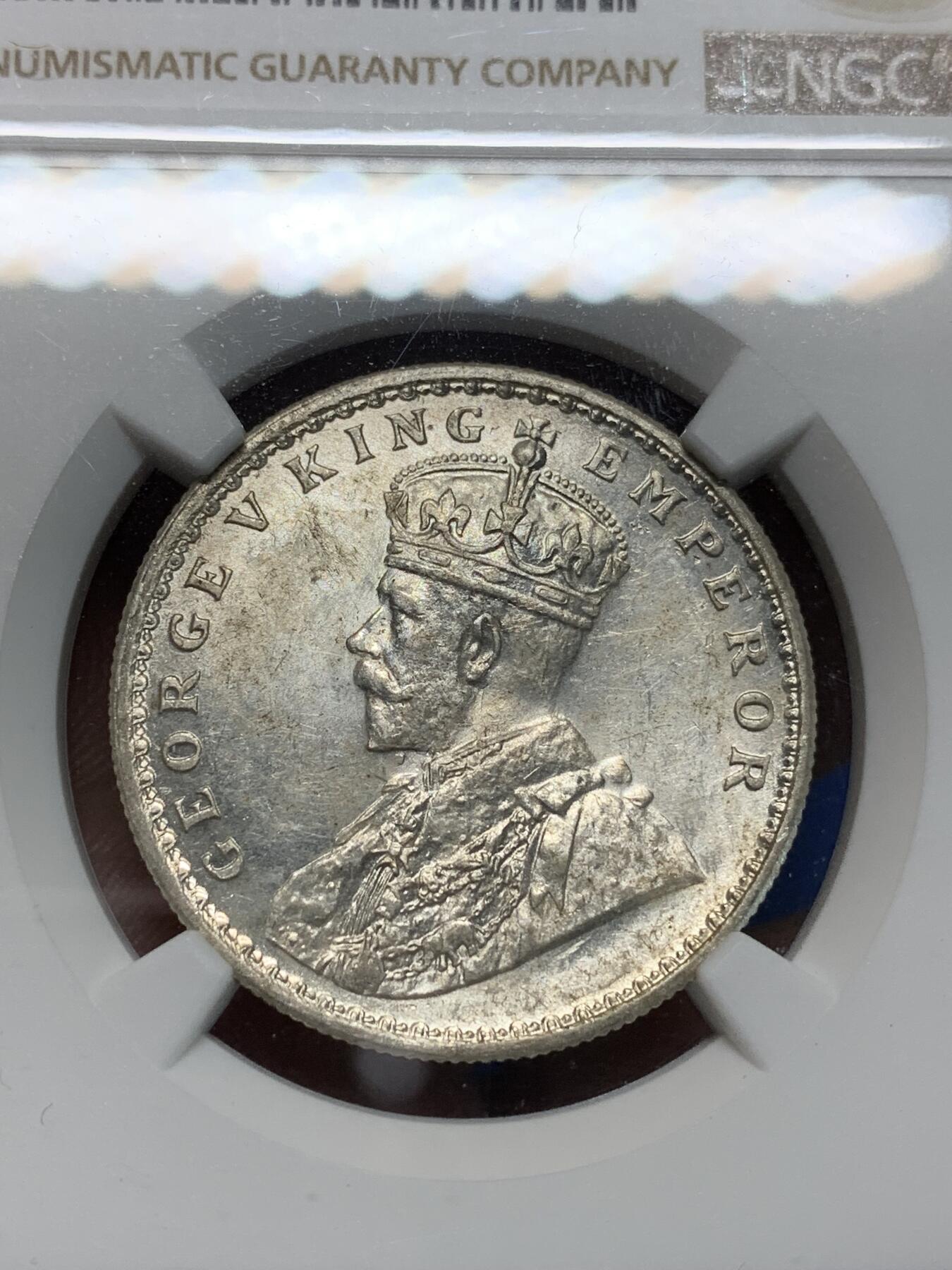 《竞宝斋》第335场 周日，周一 2场连拍 （全场包邮） NGC UNC 英属印度 1916-C版 乔五 1卢比 银币 状态不错