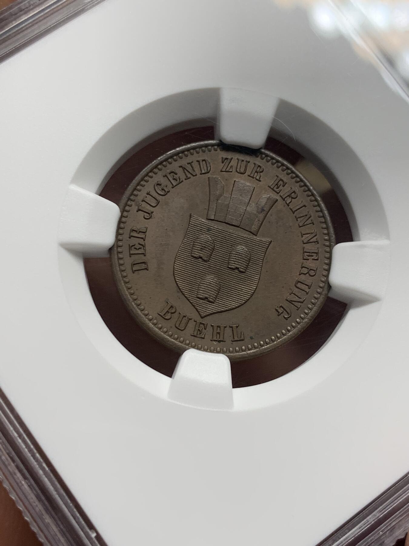 《竞宝斋》第335场 周日，周一 2场连拍 （全场包邮） NGC MS63BN 德国巴登布鲁尔1871年1克鲁泽铜币 胜利克鲁泽系列中最少的一枚