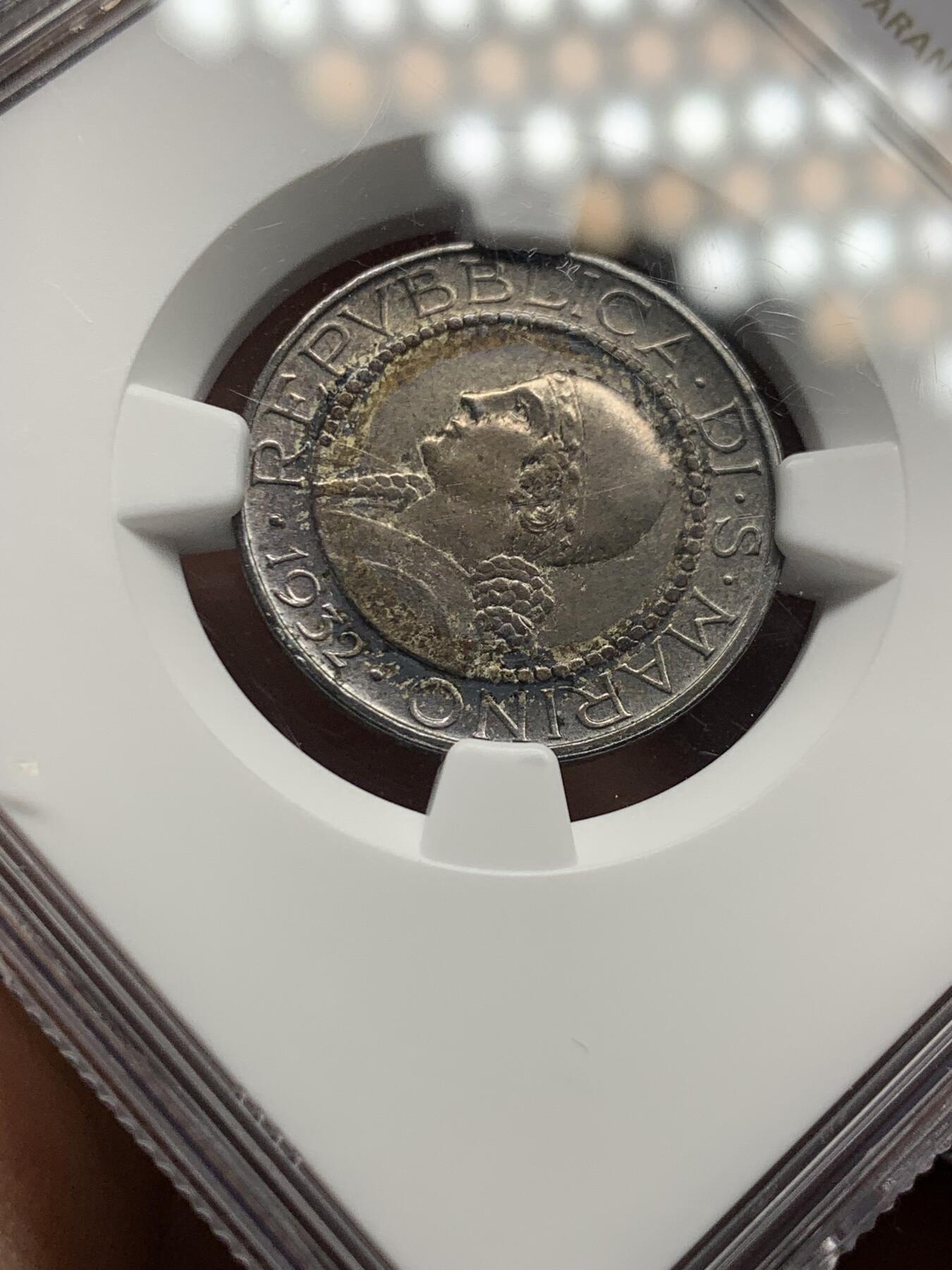 《竞宝斋》第335场 周日，周一 2场连拍 （全场包邮） NGC UNCD 圣马力诺1932年5里拉银币