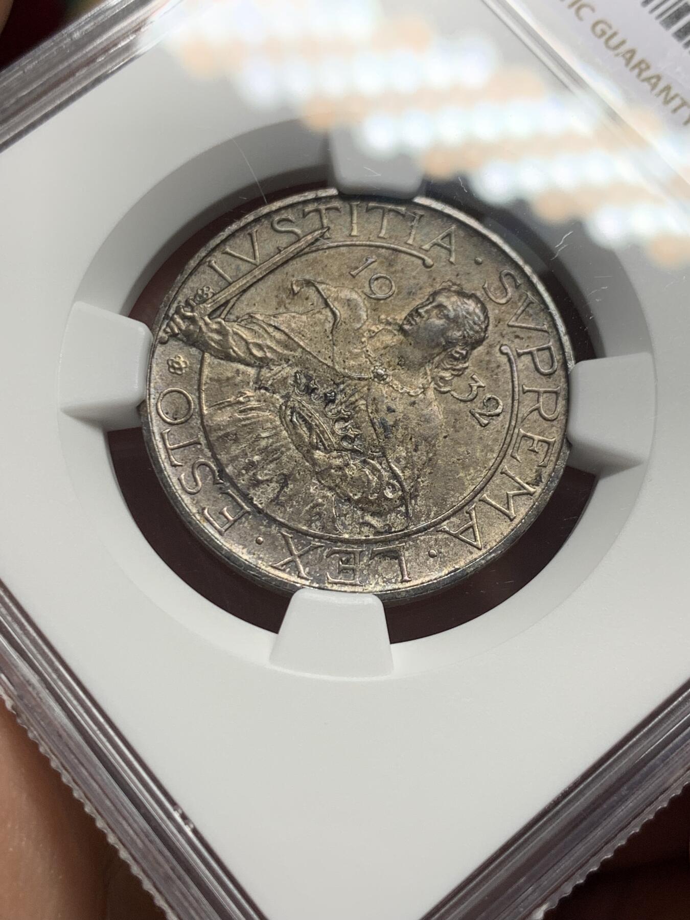 《竞宝斋》第335场 周日，周一 2场连拍 （全场包邮） NGC MS63 圣马力诺1932年10里拉银币