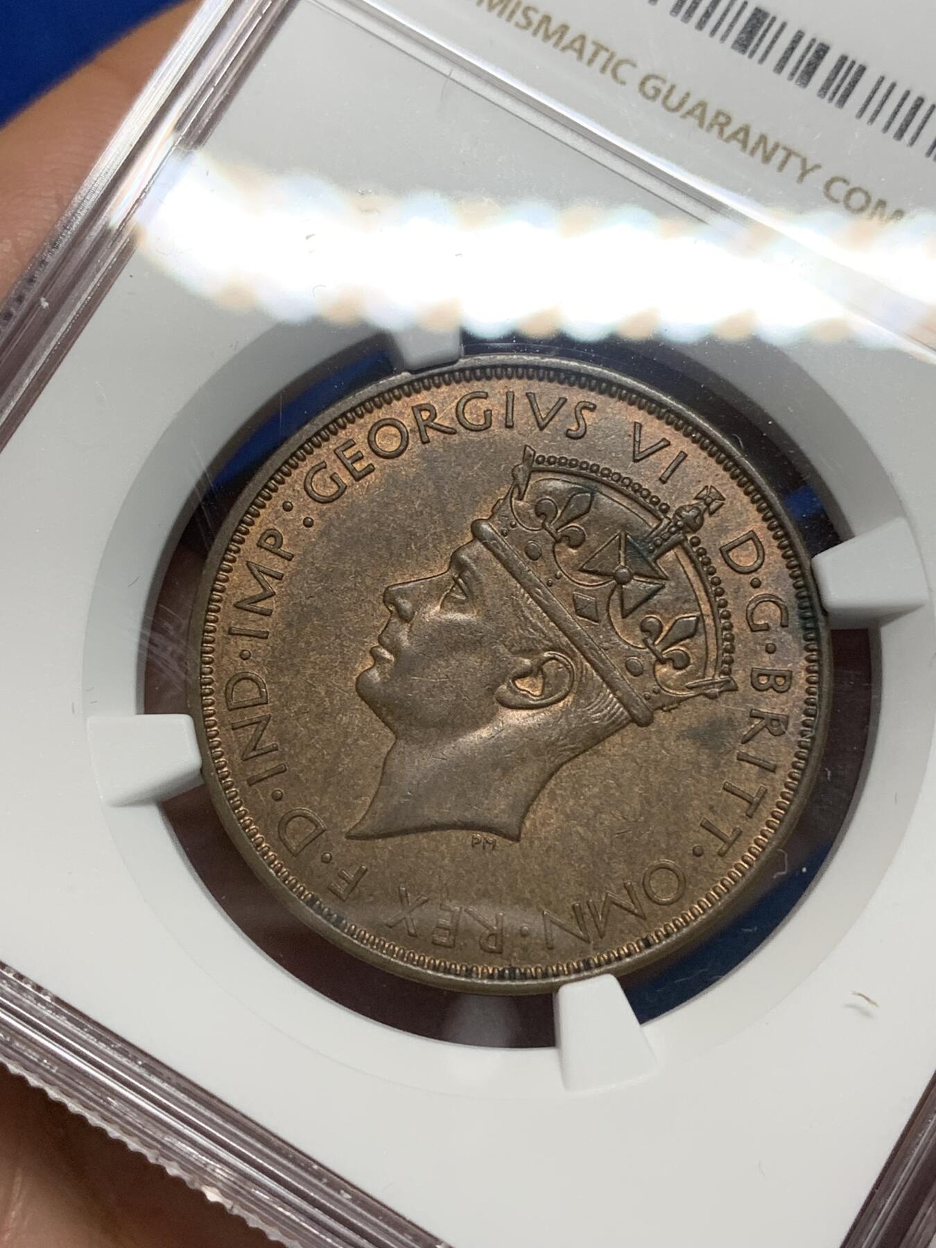 《竞宝斋》第335场 周日，周一 2场连拍 （全场包邮） NGC MS63BN 1947泽西1/12先令铜币 大铜币保存不易 铜色醇厚 图案精美 适合自藏