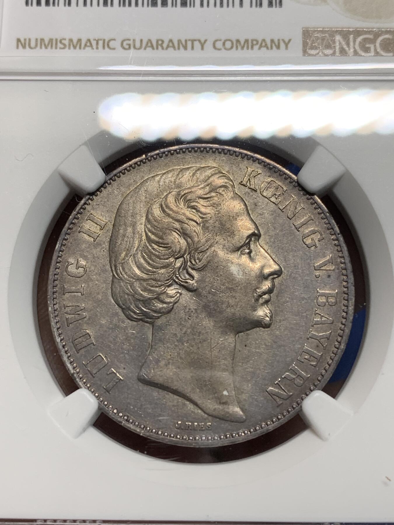《竞宝斋》第335场 周日，周一 2场连拍 （全场包邮） NGC AU58 德国1871巴伐利亚胜利泰勒银币，币面细节到位，上海严评。