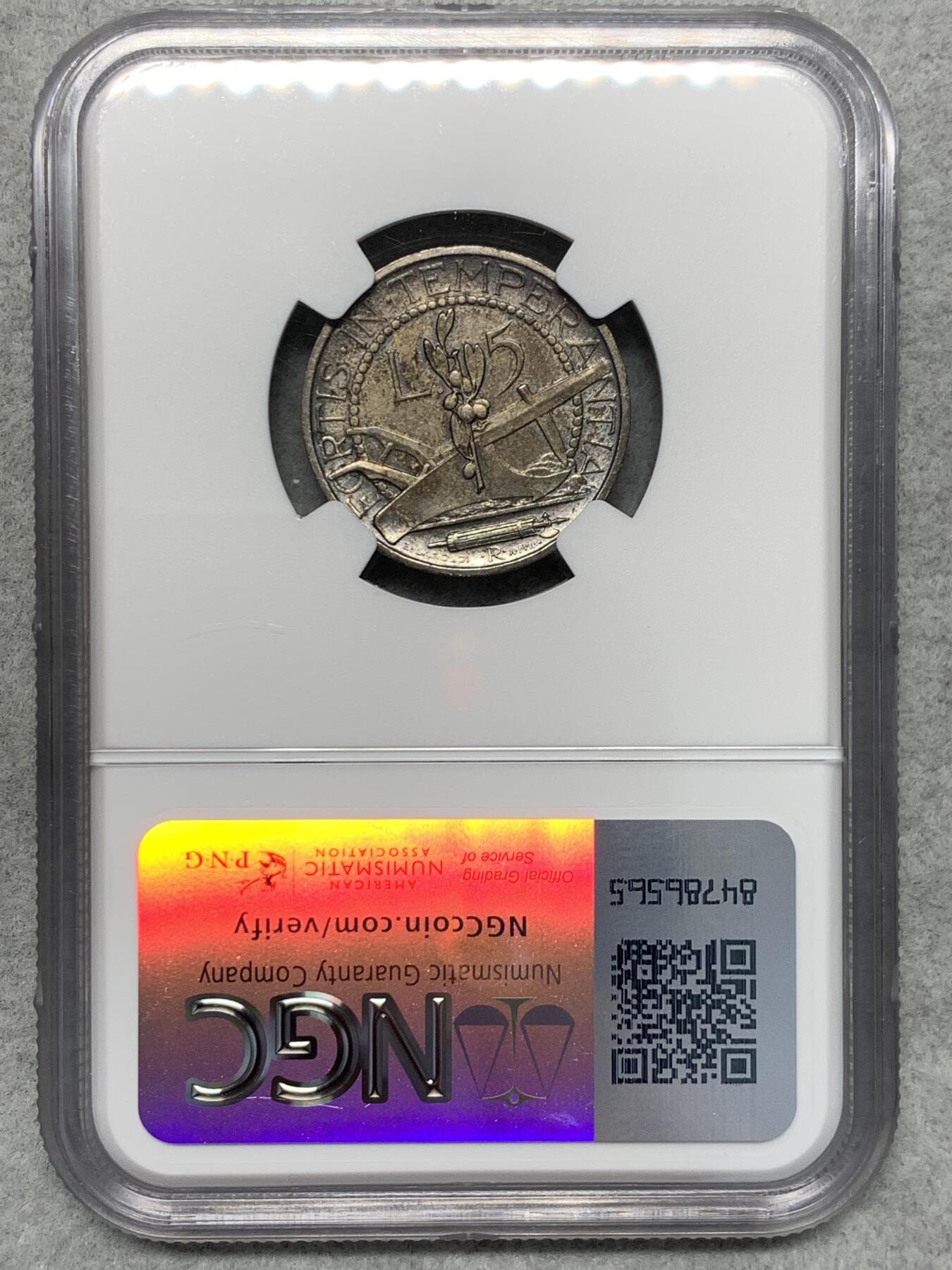 《竞宝斋》第335场 周日，周一 2场连拍 （全场包邮） NGC UNCD 圣马力诺1932年5里拉银币
