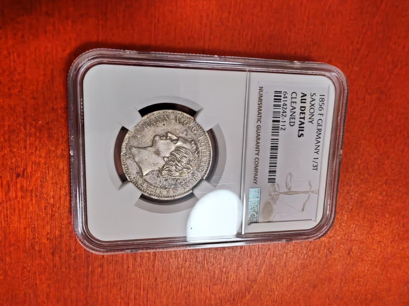 长老汇龙年精选第三十五场拍卖 1856 F 德国萨克逊1/3泰勒银币，NGC AUC