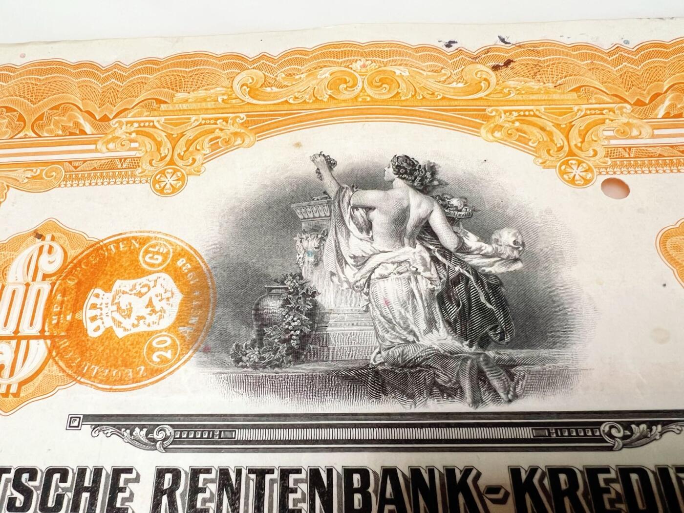 1927年德国农业中央银行年息6%黄金抵押债券1000美元有荷兰纳税印章在荷兰美国多地发行带息票ABNC雕刻版印制- 美钞公司雕刻作品发烧友-