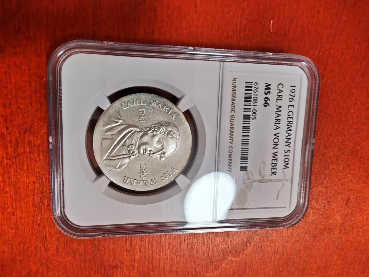 长老汇龙年精选第三十五场拍卖 1976东德韦伯10马克银币，NGC MS66