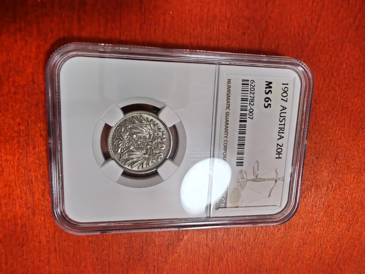 长老汇龙年精选第三十五场拍卖 1907奥地利20赫勒镍币，NGC MS65，亚军分，更高分仅1枚