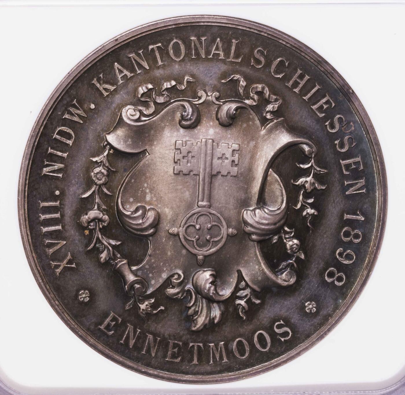 NGC-MS65 1898瑞士射击节内瓦尔登大银章稀有品五彩包浆