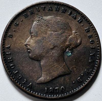 文馨钱币收藏第 196 场，世界各国老铜币 - 稀少极美品英属泽西岛1870年1/26先令 维多利亚女王 铜币