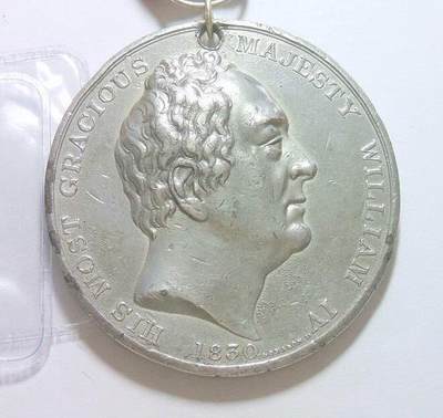 英国1830年 威廉四世继任国王高浮雕大合金章 带绶带 53MM - 英国1830年 威廉四世继任国王高浮雕大合金章 带绶带 53MM