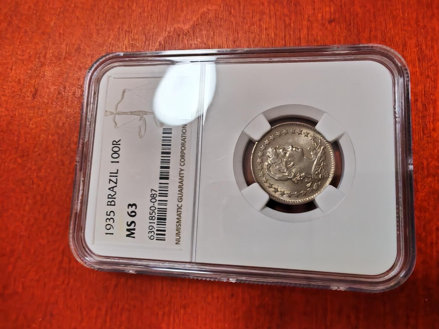 长老汇龙年精选第三十五场拍卖 1935巴西自由女神像100瑞斯镍币，NGC MS63