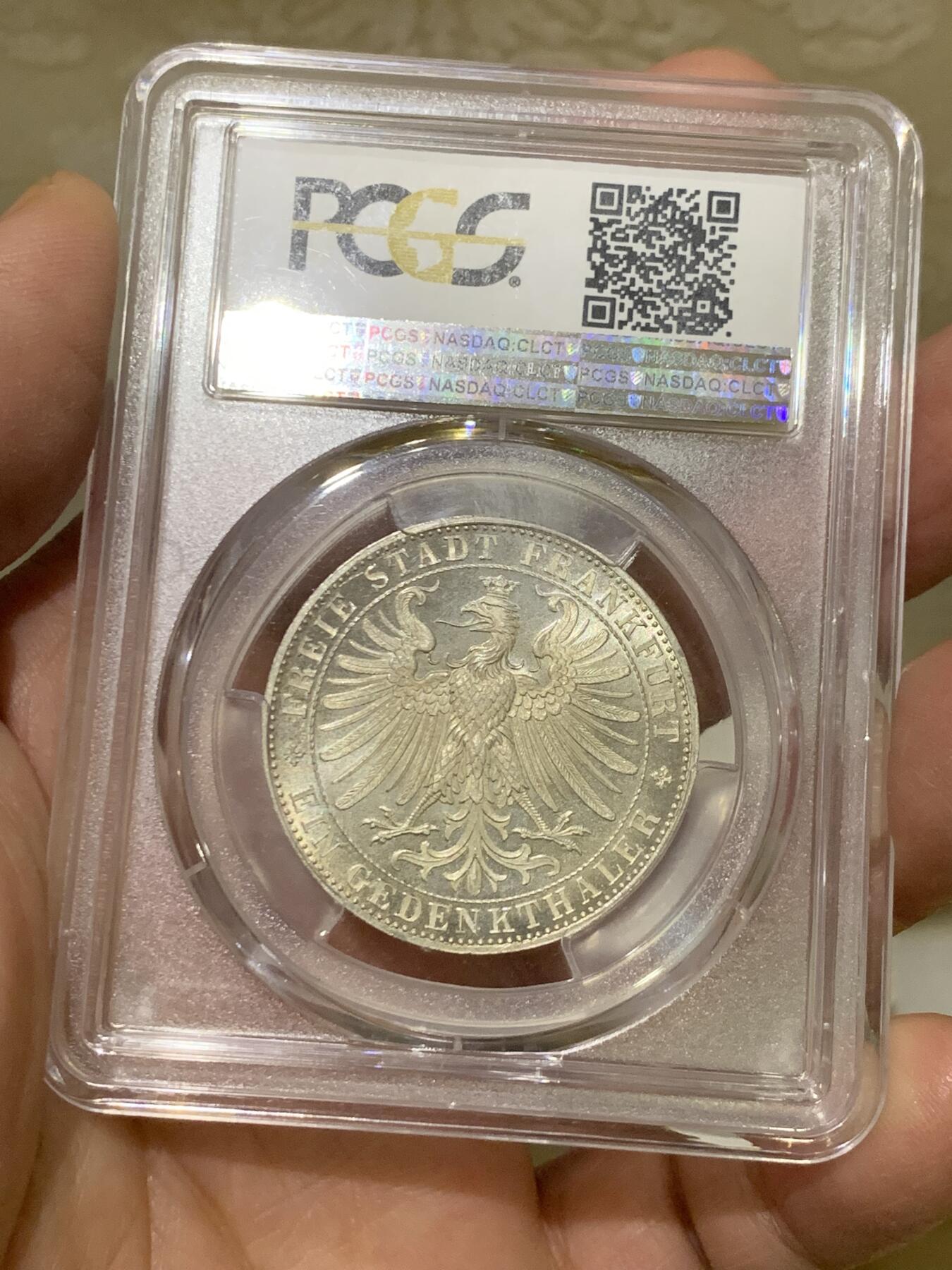 《竞宝斋》第336场 周日，周一 2场连拍 （全场包邮） PCGS MS64PL 德国1863法兰克福王子议会泰勒银币 PL底板状态极好 PCGS冠军分 难得一见