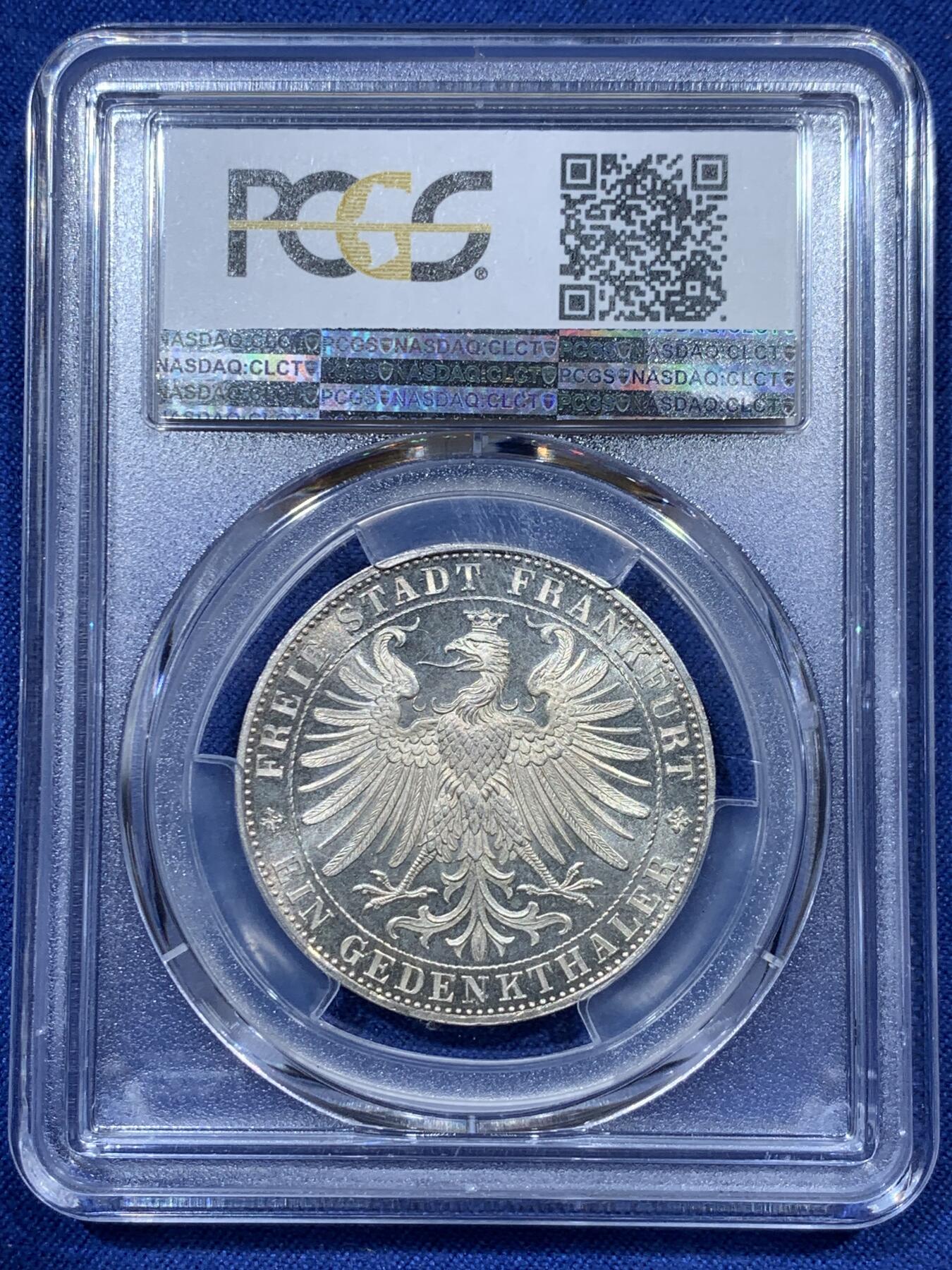 《竞宝斋》第336场 周日，周一 2场连拍 （全场包邮） PCGS MS64PL 德国1863法兰克福王子议会泰勒银币 PL底板状态极好 PCGS冠军分 难得一见