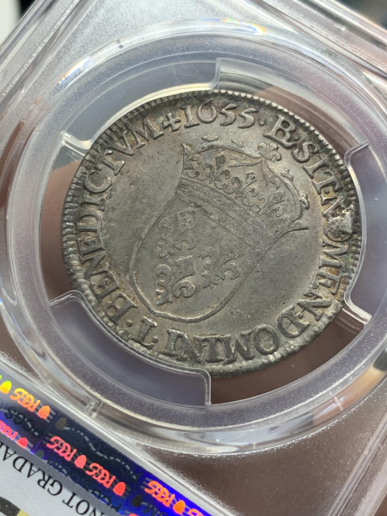 《竞宝斋》第336场 周日，周一 2场连拍 （全场包邮） PCGS XFD 1655年法国1/2埃居银币 路易十四少年头像 L厂铭
