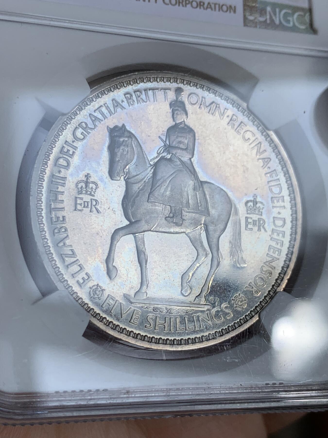 《竞宝斋》第336场 周日，周一 2场连拍 （全场包邮） NGC PF65CAMEO 英国1953年女王登基精制1克朗