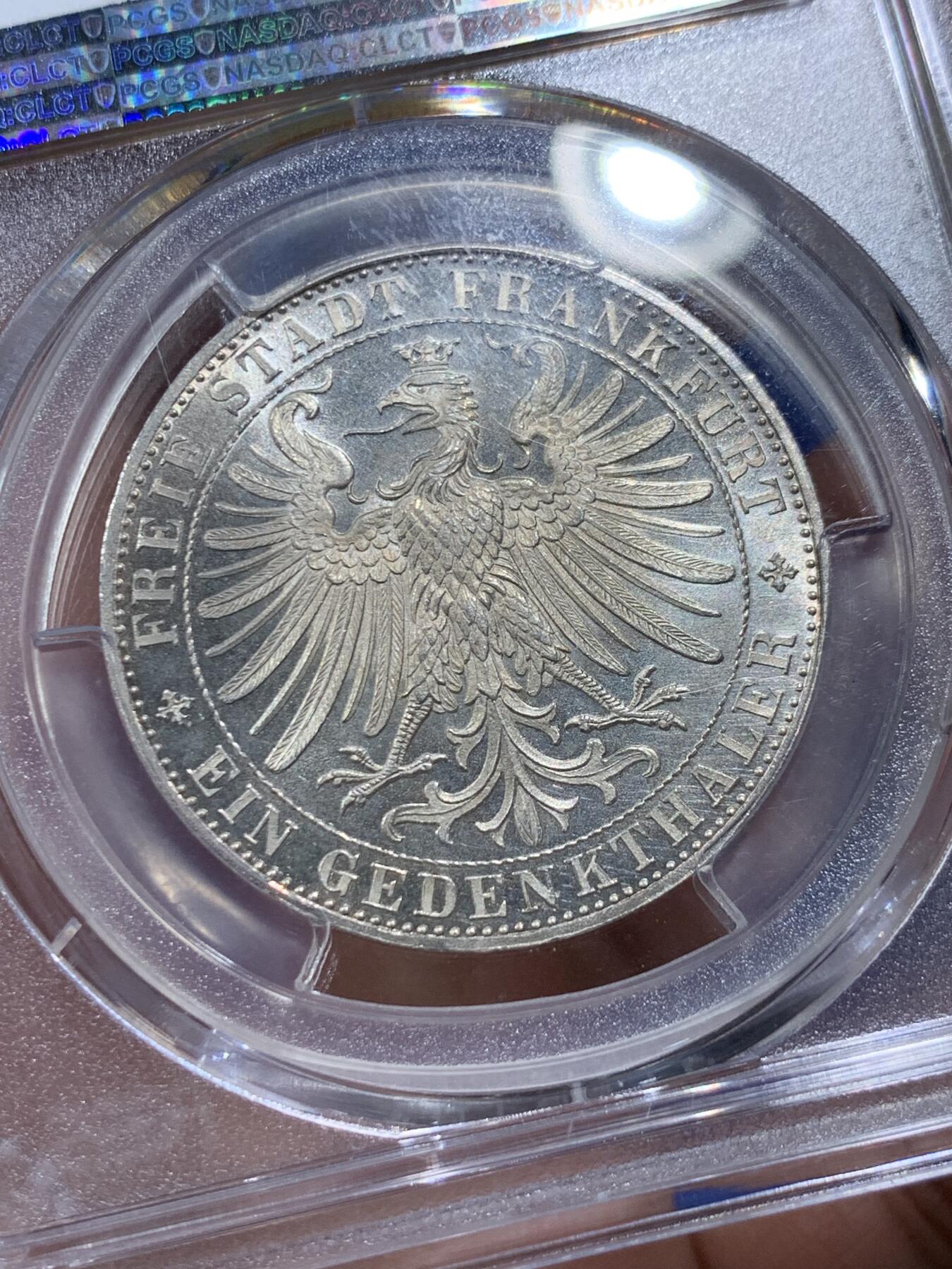 《竞宝斋》第336场 周日，周一 2场连拍 （全场包邮） PCGS MS64PL 德国1863法兰克福王子议会泰勒银币 PL底板状态极好 PCGS冠军分 难得一见
