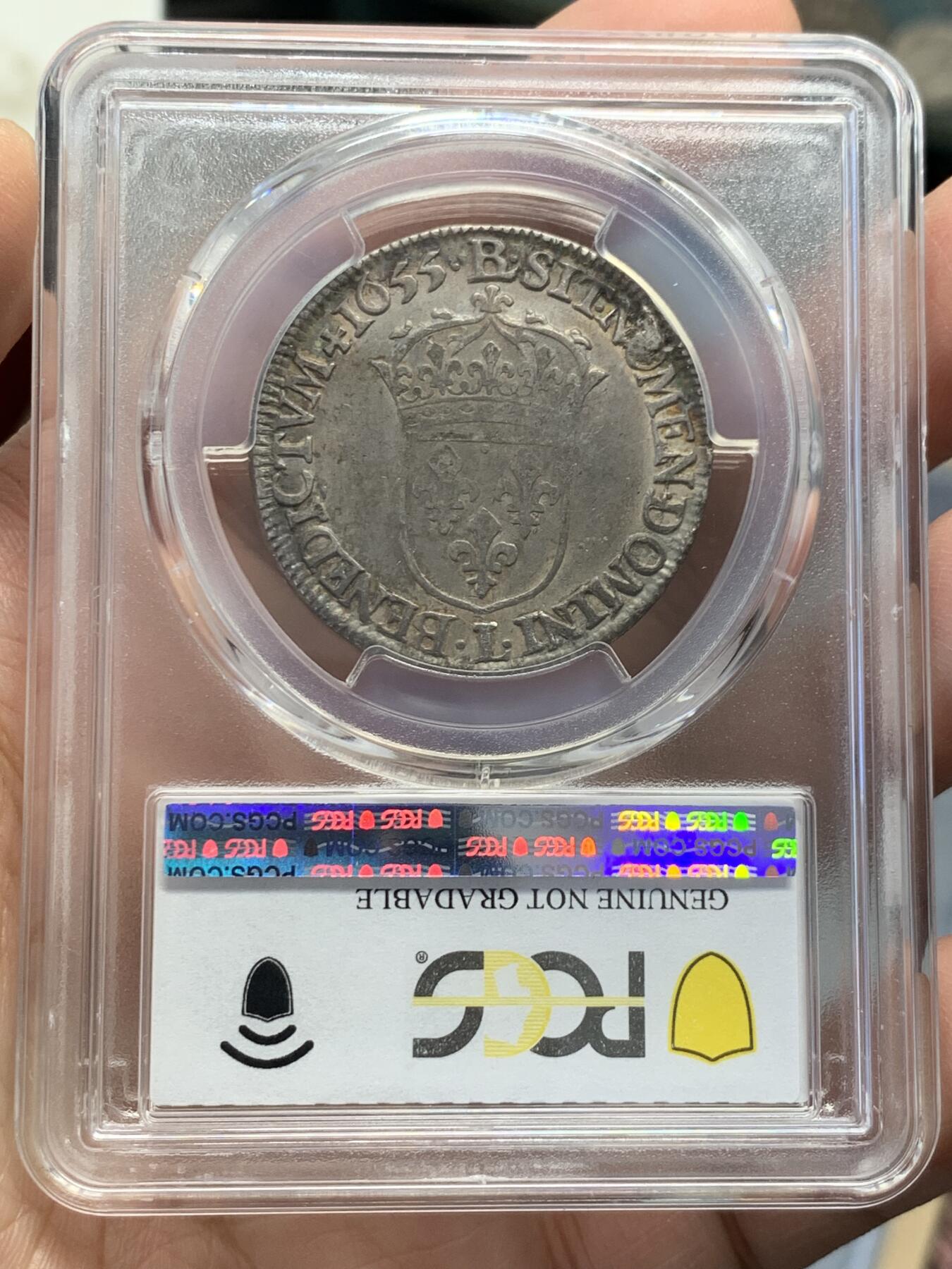 《竞宝斋》第336场 周日，周一 2场连拍 （全场包邮） PCGS XFD 1655年法国1/2埃居银币 路易十四少年头像 L厂铭