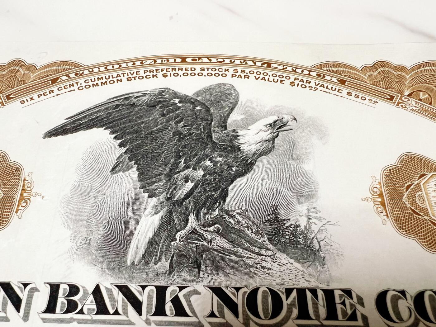 大名鼎鼎的大量民国时期中国纸币的印制厂1944年美国钞票公司自己为自己印制的优先股股票雕刻版主图和花旗银行纸币的老鹰同雕版