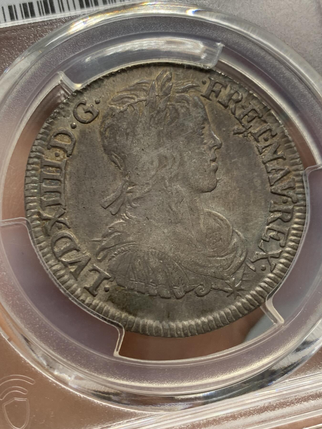《竞宝斋》第336场 周日，周一 2场连拍 （全场包邮） PCGS XFD 1655年法国1/2埃居银币 路易十四少年头像 L厂铭