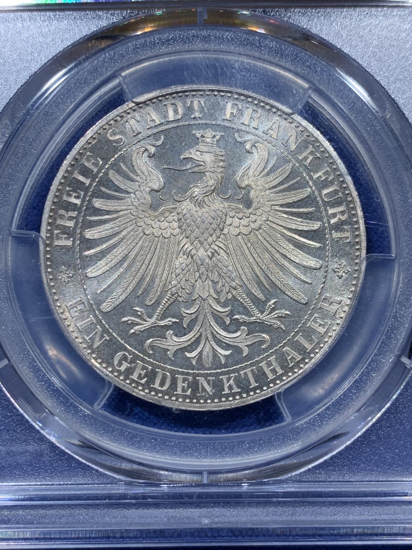《竞宝斋》第336场 周日，周一 2场连拍 （全场包邮） PCGS MS64PL 德国1863法兰克福王子议会泰勒银币 PL底板状态极好 PCGS冠军分 难得一见