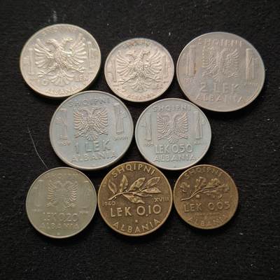 0起1加再包邮-纯粹捡漏拍-384银币套币场 - 意占阿尔巴尼亚1939-1941年8枚套币全套-含5/10列克银币