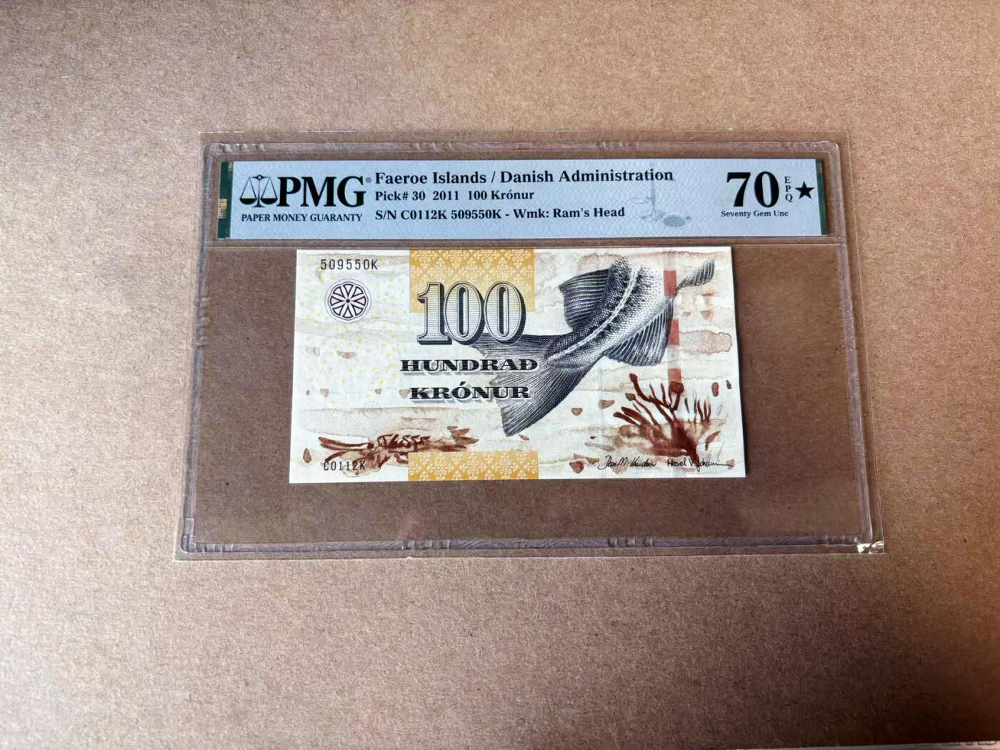 【Blue Auction】✨世界纸币精拍第594期【精】 【无47 满分】法罗群岛 2011年100克朗 PMG70EPQ星星 