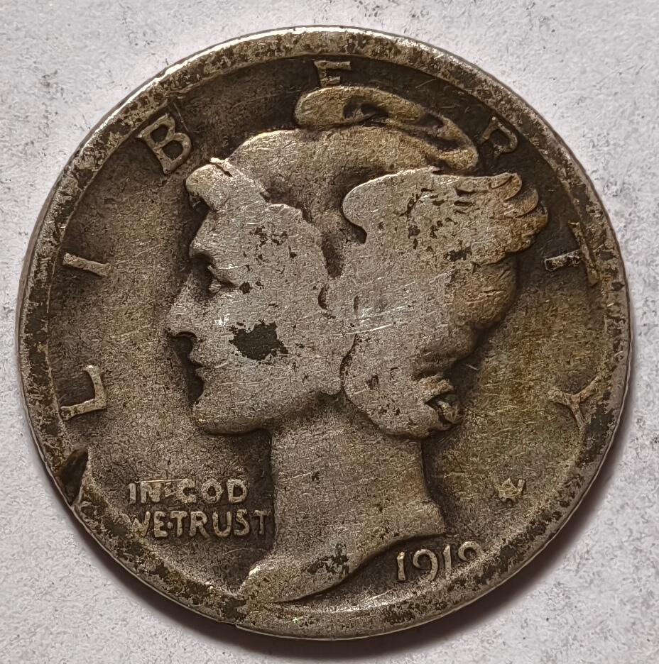紫瑗钱币——第472期 美国 191？年 墨丘比利 小飞侠 10美分 2.5克 0.9银