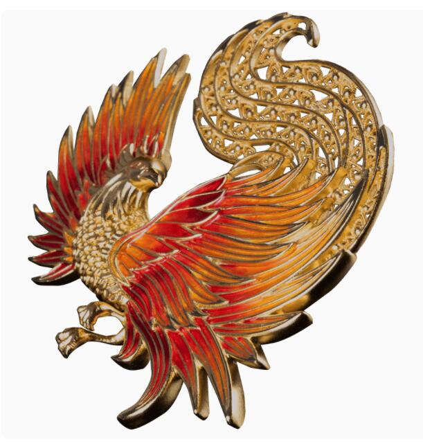 【海寧潮现货】 萨摩亚2025年掐丝工艺凤凰镀金异形2盎司纪念银币