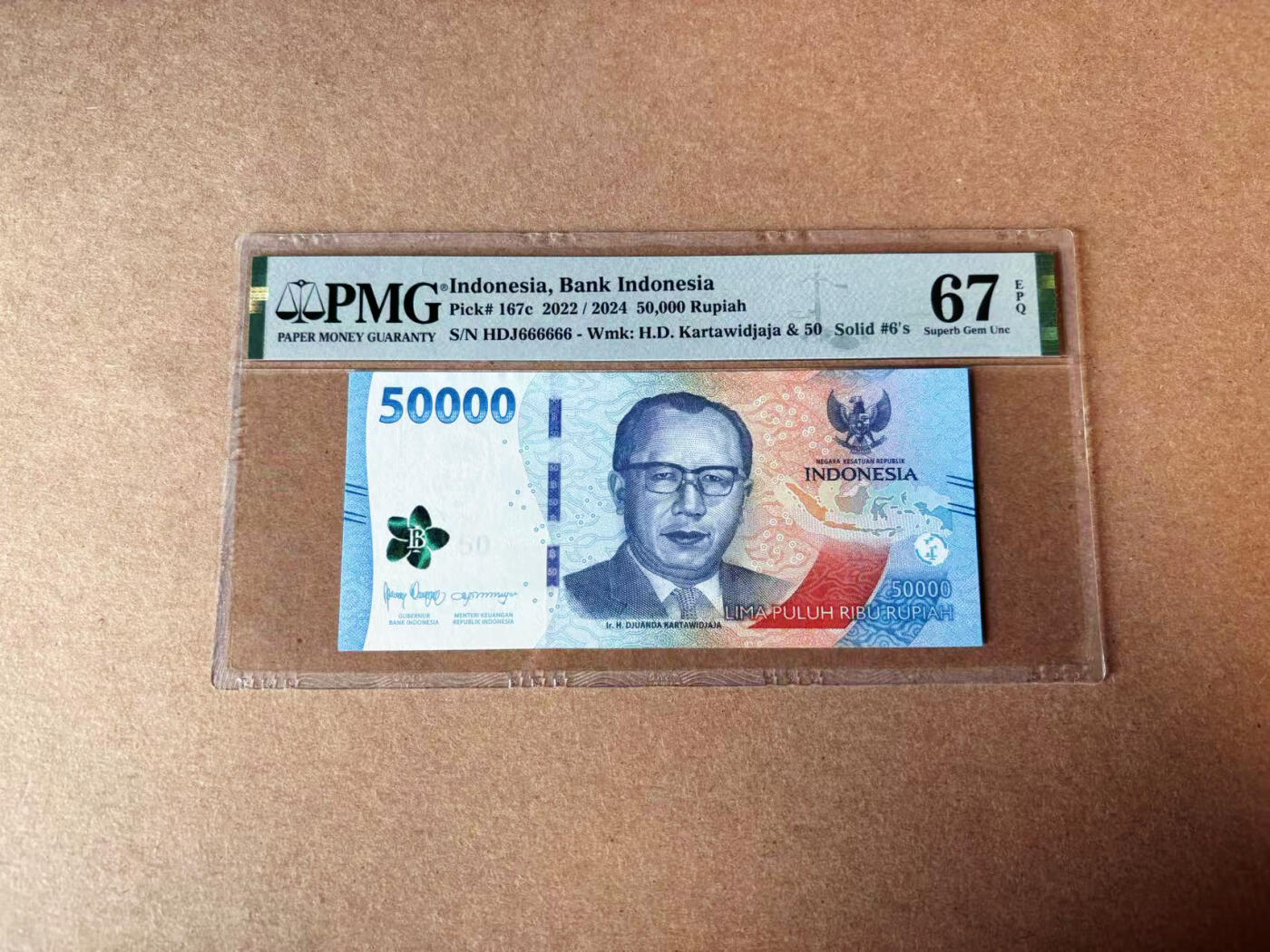 【Blue Auction】✨世界纸币精拍第594期【精】 【全同6】印尼 2022年50000卢比 PMG67EPQ高分
