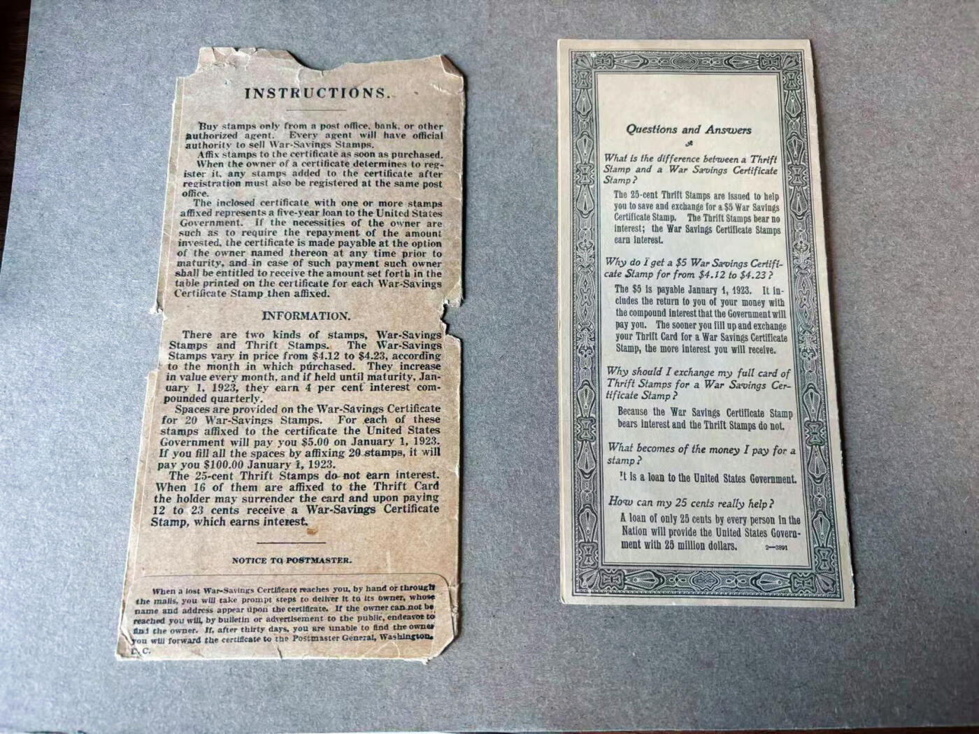 【Blue Auction】✨世界纸币精拍第594期【精】  美国政府1923年储蓄卡  百年前文物级别  品相如图