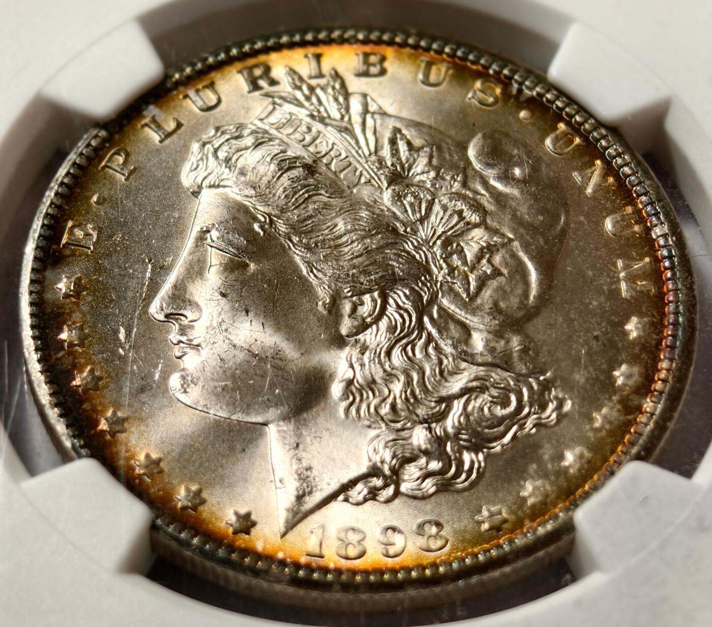 紫瑗钱币——第472期 美国 1898年 O版 摩根 大头妹1美元 银币 NGC MS64 略环彩