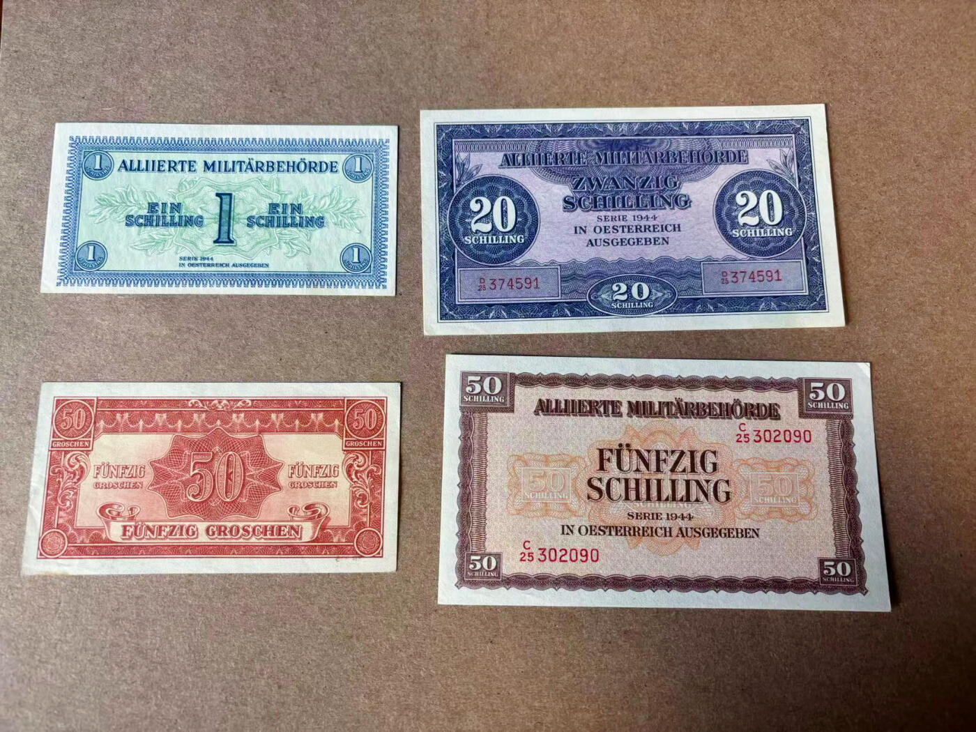 【Blue Auction】✨世界纸币精拍第594期【精】 【一组4张】奥地利早期 1944年0.5-50先令一组 AU/UNC-