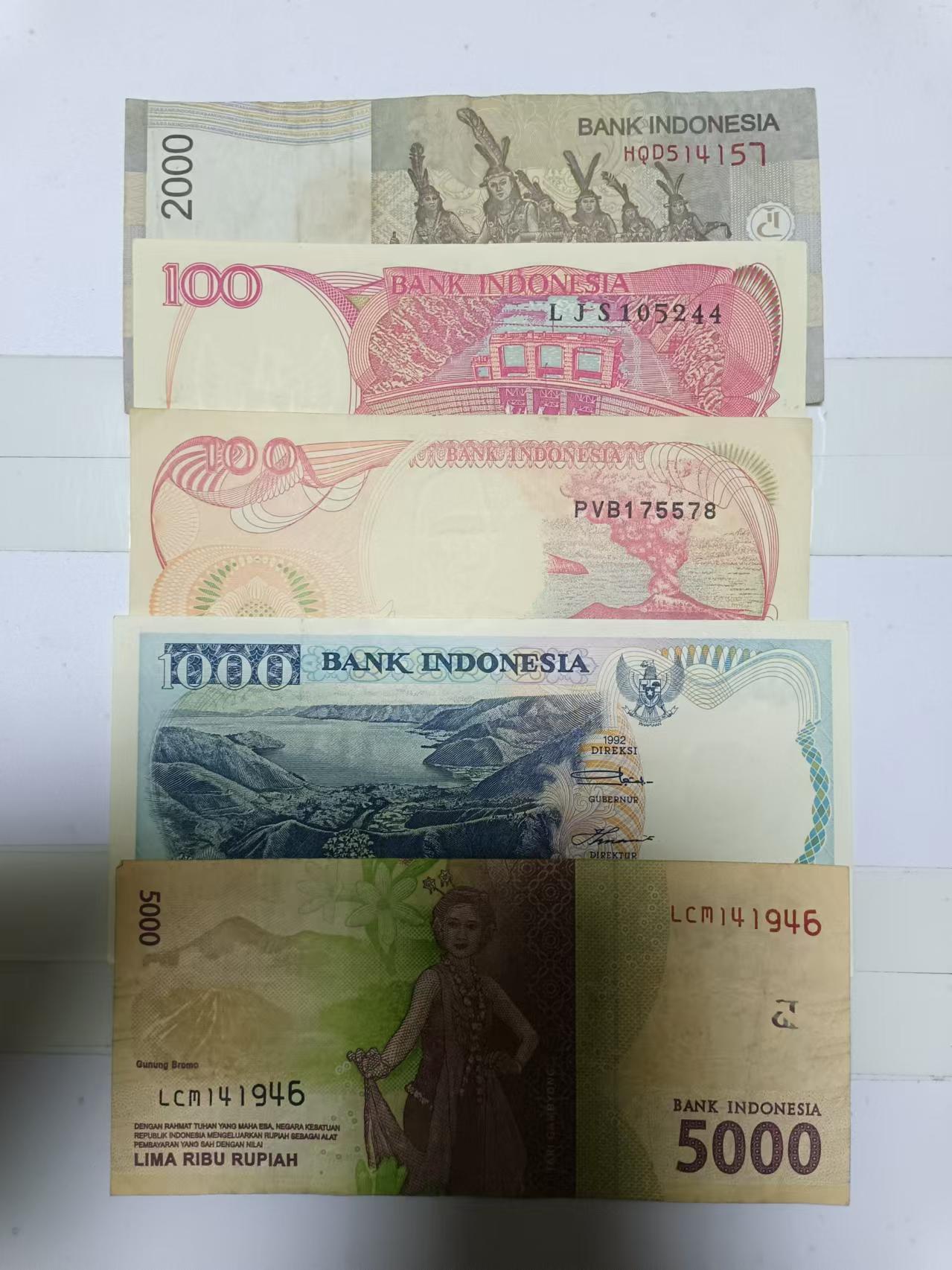 【20241213】非全新纸币第200场 印度尼西亚5张纸币各为不同版本