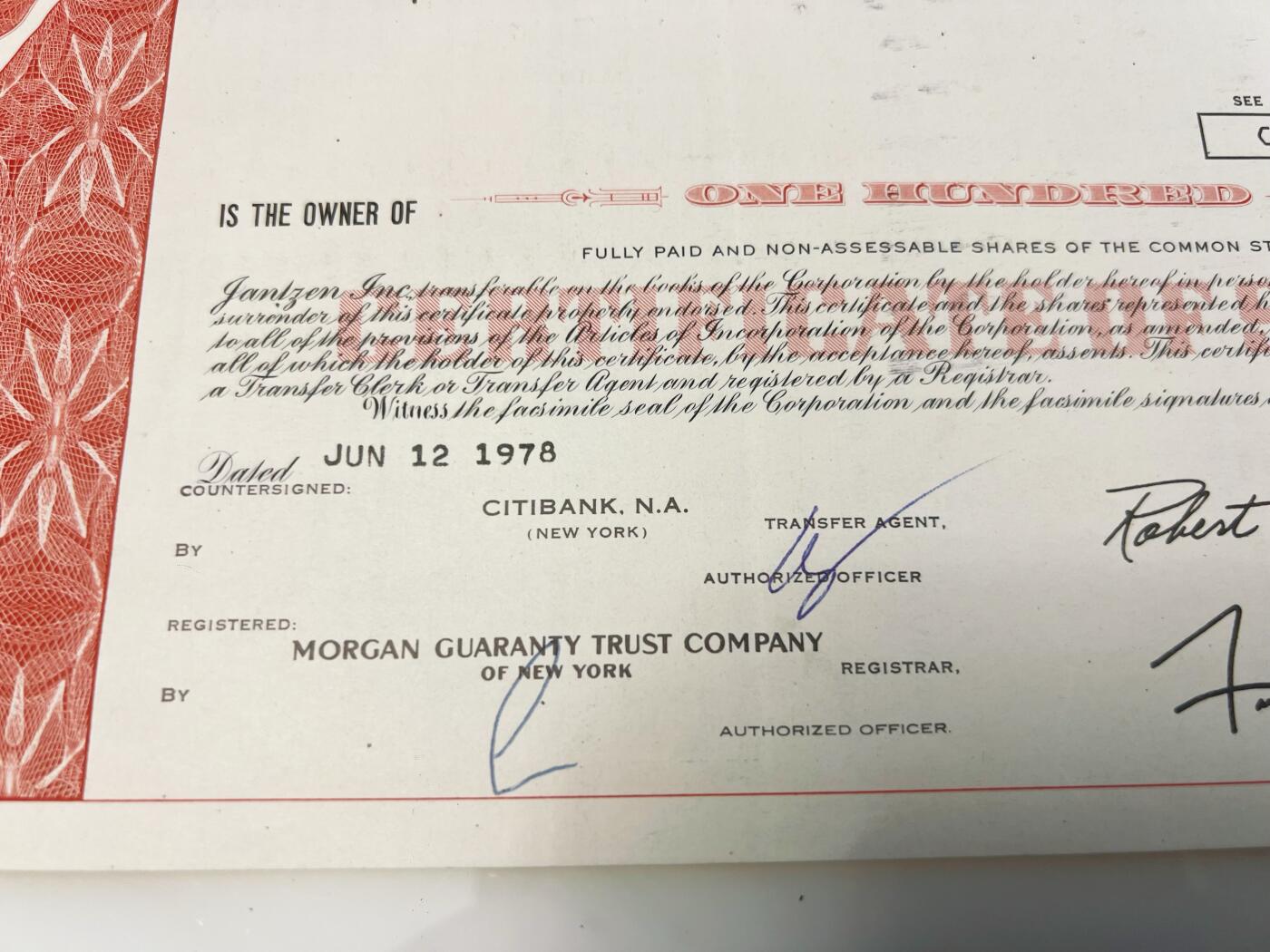 1970年代美国著名泳装品牌Jantzen(詹森)公司老股票红色其实这个品牌现在已经属于中国- 美钞公司雕刻作品发烧友- 美钞公司雕刻作品发烧友-  麦稀奇