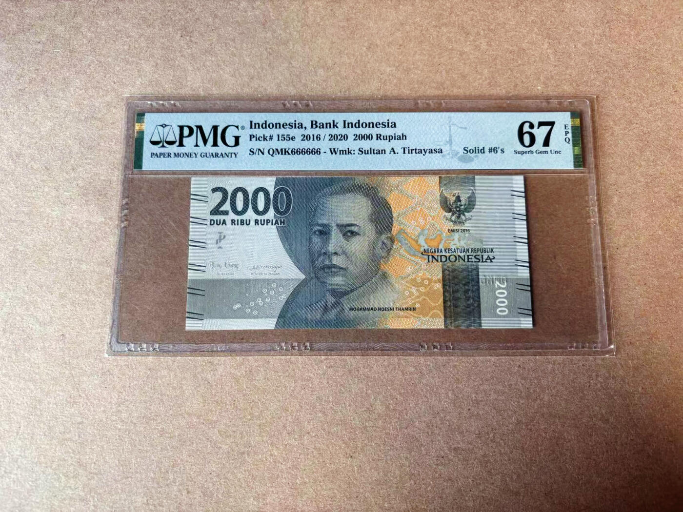 【Blue Auction】✨世界纸币精拍第594期【精】 【全同6】印尼 2016年2000卢比 PMG67EPQ高分