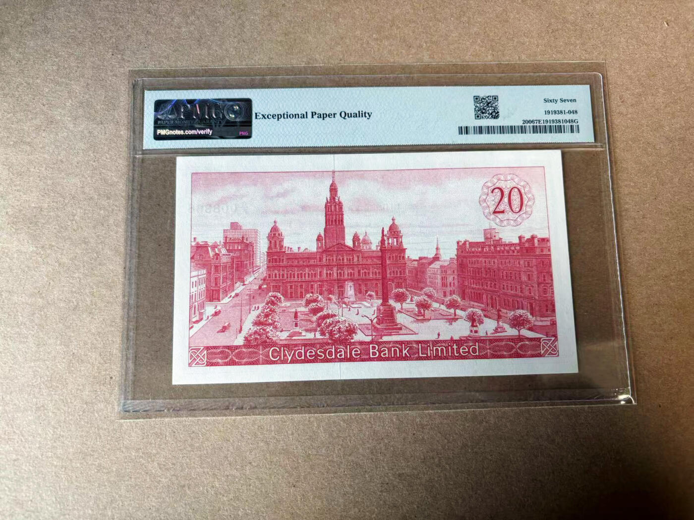 【Blue Auction】✨世界纸币精拍第594期【精】  【千位小号无47 冠军分】苏格兰 1967年20镑  PMG67EPQ高分 背面大场景 设计精美 