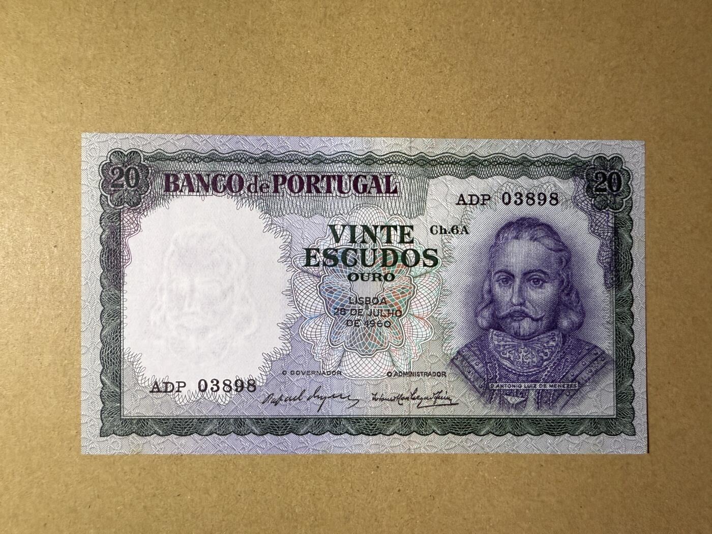 《张总收藏》179期-周日外币精品 葡萄牙20埃斯库多 UNC 1960年 边缘荧光 无47