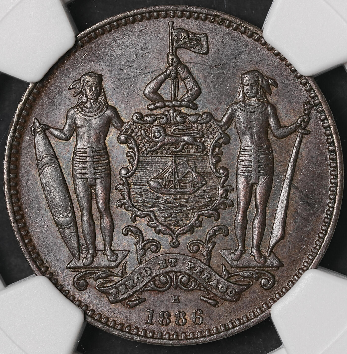 修遠堂世界钱币第五十期 全场包邮 NGC MS62BN 1886年英属婆罗洲洋元一分