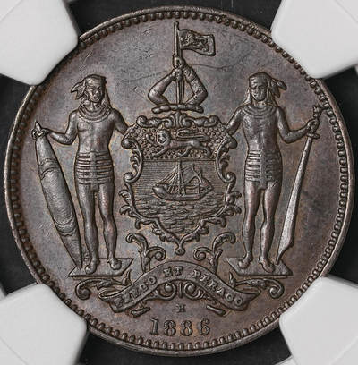 修遠堂世界钱币第五十期 全场包邮 - NGC MS62BN 1886年英属婆罗洲洋元一分