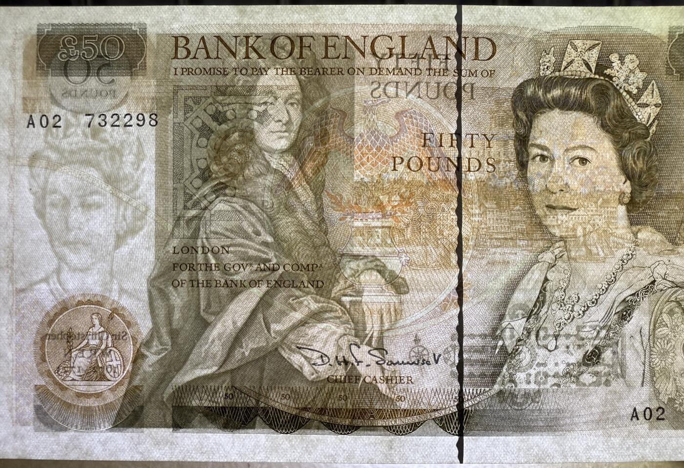 《张总收藏》179期-周日外币精品 英格兰50镑 UNC D序列 D.H.F. Somerset签名 无4